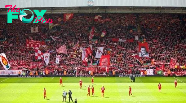 LIVERPOOL, ENGLAND - Sunday, April 13, 2014: Liverpool supporters on the Spion Kop before the Premiership match against Manchester City at Anfield. (Pic by David Rawcliffe/Propaganda)