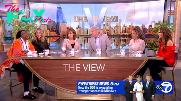 The "View" co-hosts and Jeff Daniels sitting