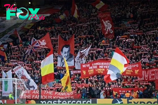 LIVERPOOL, ENGLAND - Tuesday, May 7, 2019: Liverpool supporters during the UEFA Champions League Semi-Final 2nd Leg match between Liverpool FC and FC Barcelona at Anfield. (Pic by David Rawcliffe/Propaganda)