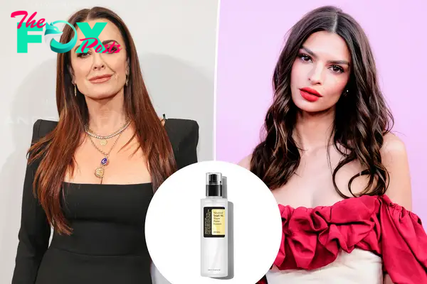 Kyle Richards and Emily Ratajkowski with an inset of snail mucin skincare