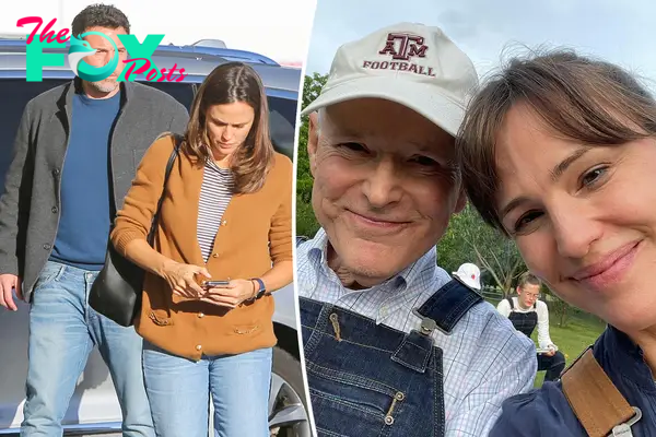 A split photo of Ben Affleck and Jennifer Garner walking and a selfie of Jennifer Garner and her dad