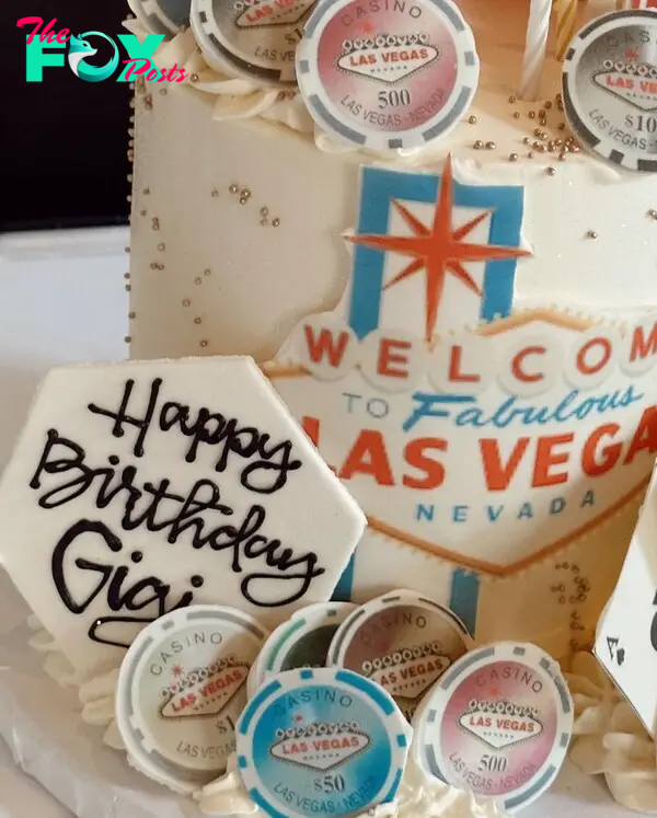 Las Vegas-themed birthday cake. 