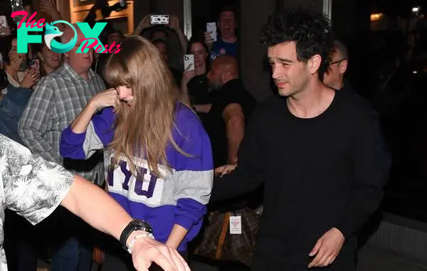 Taylor Swift and Matty Healy seen leaving 'The Electric Lady' studio in Manhattan on May 16, 2023 in New York City. (Photo by Robert Kamau/GC Images)