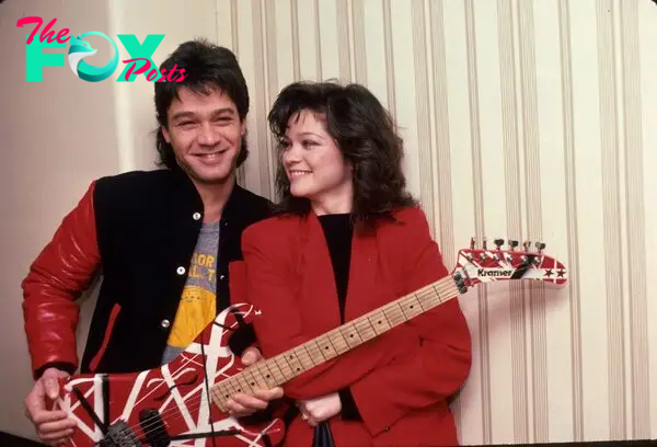 Eddie Van Halen and Valerie Bertinelli smile in a photo.