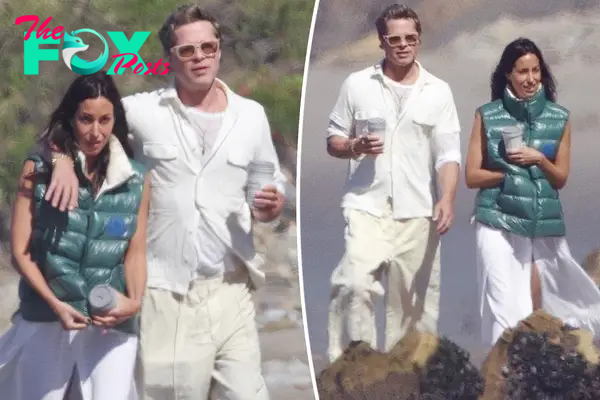 Brad Pitt and Ines de Ramon walking on the beat in Santa Barbara, Calif.,