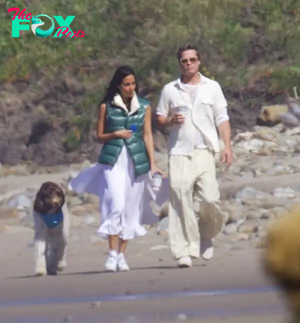 Brad Pitt and Ines de Ramon walking on the beat in Santa Barbara, Calif.,