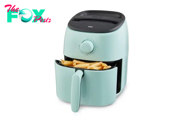 A blue air fryer