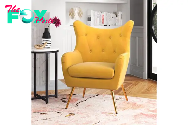 A yellow wingback chair