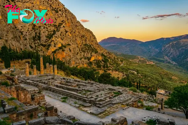 Sunset view of ruins of temple of Apollo