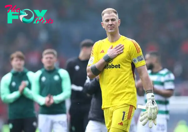 Joe Hart of Celtic celebrates after the team's victory in the penalty shoot out during the Scottish Cup Semi Final match between Aberdeen and Celti...