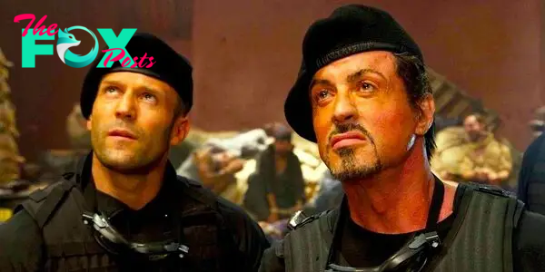 Jason Statham and Sylvester Stallone looking up in Expendables 4