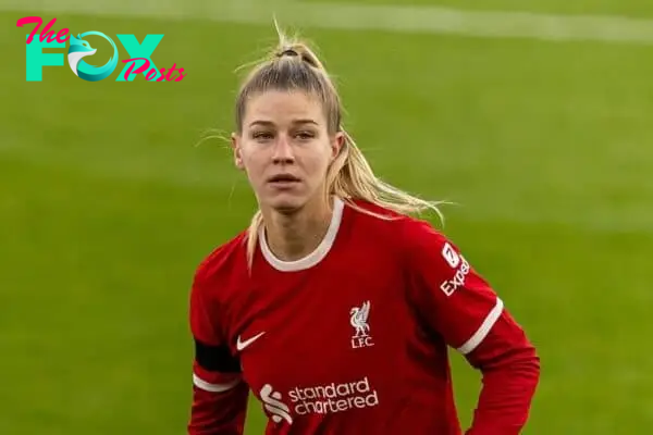 LIVERPOOL, ENGLAND - Sunday, October 15, 2023: Liverpool's Marie Höbinger during the FA Women’s Super League game between Liverpool FC Women and Everton FC Women at Anfield. Everton won 1-0. (Photo by Paul Greenwood/Propaganda)