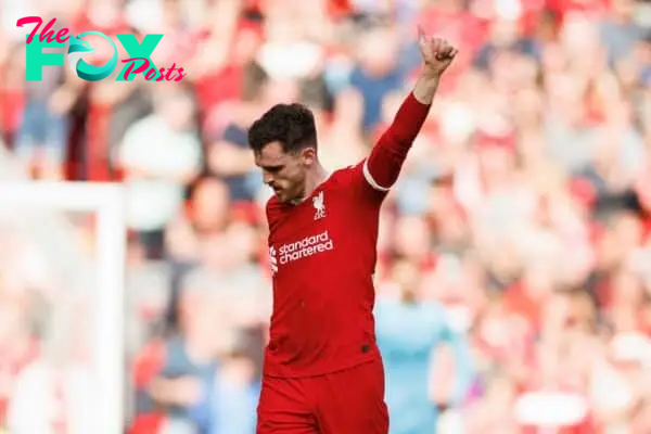 LIVERPOOL, ENGLAND - Sunday, May 5, 2024: Andrew Robertson of Liverpool celebrates a goal 2-0 the FA Premier League match between Liverpool FC and Tottenham Hotspur FC at Anfield. (Photo by Ryan Brown/Propaganda)