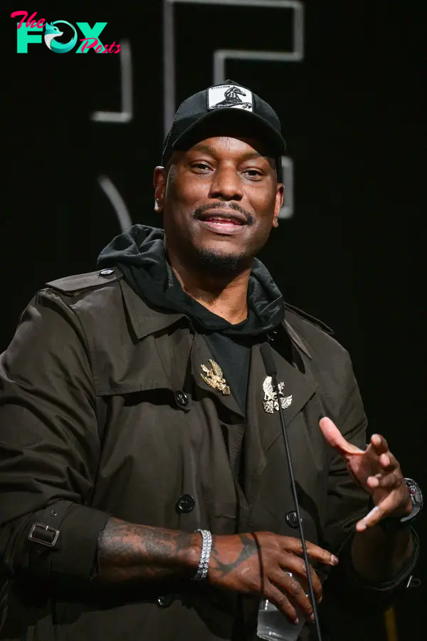 Tyrese speaking at Hollywood Unlocked's Impact Awards in 2023.