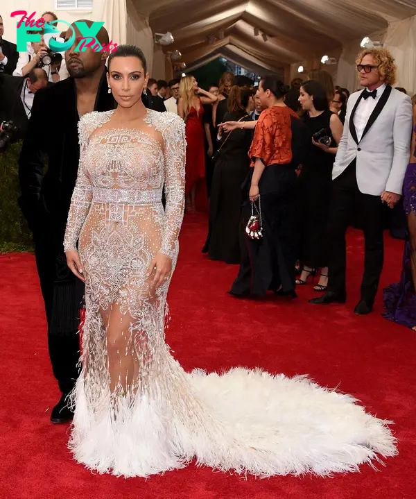 Kim Kardashian feathered gown