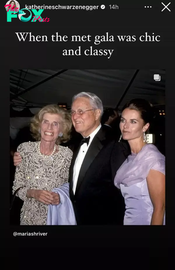 Katherine Schwarzenegger's Instagram Story of her mom at the Met Gala in 2001.