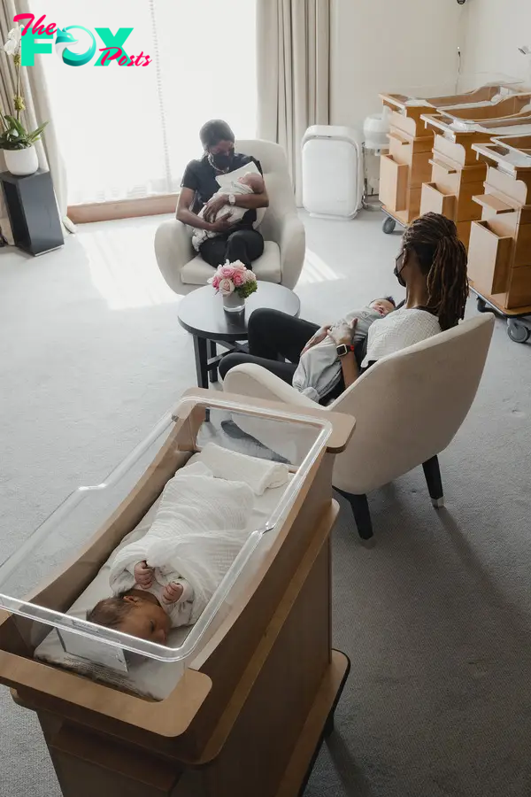 Melina Hope, left, and Ariana Guilford, right, who are Boram Postnatal Retreat nursery staffers at the Langham Hotel in New York City on May 10, 2022.