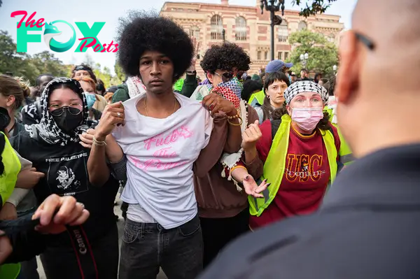 A protester in Los Angeles on April 24.