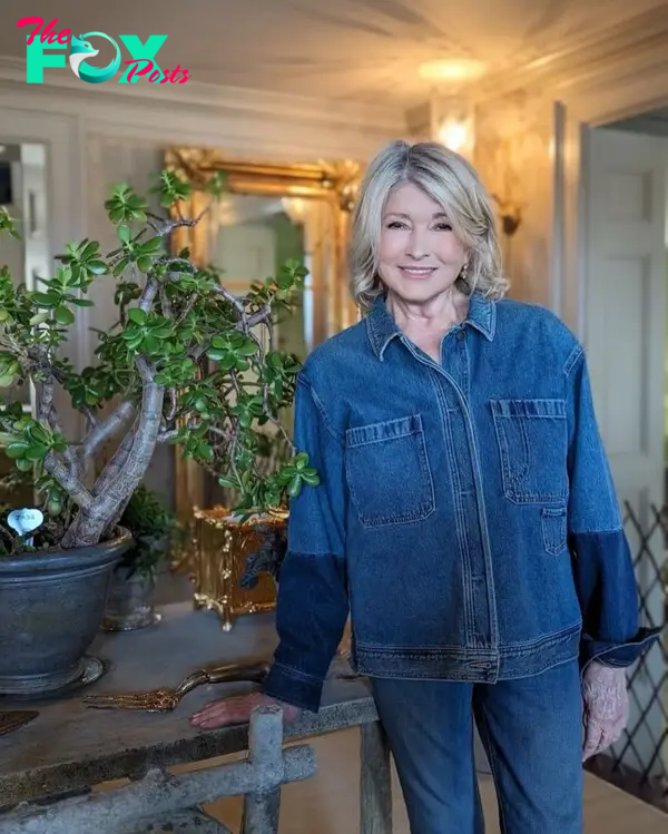 Martha Stewart in a denim jumpsuit. 