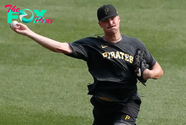 Jul 18, 2023; Pittsburgh, Pennsylvania, USA;  Pittsburgh Pirates pitcher Paul Skenes, the Pirates first pick and overall number one pick in the 2023 MLB Draft, throws in the outfield before the game against the Cleveland Guardians at PNC Park. Mandatory Credit: Charles LeClaire-USA TODAY Sports