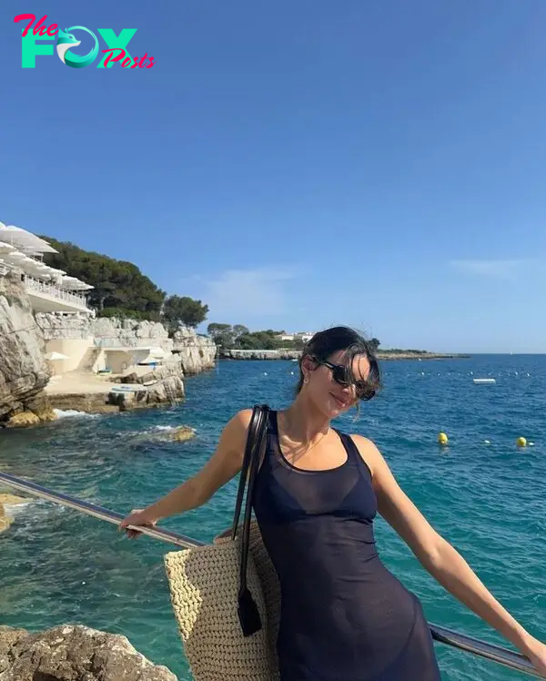 Kendall Jenner in front of the ocean on a trip.