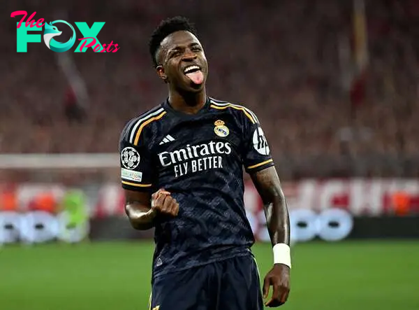 FILE PHOTO: Soccer Football - Champions League - Semi Final - First Leg - Bayern Munich v Real Madrid - Allianz Arena, Munich, Germany - April 30, 2024 Real Madrid's Vinicius Junior celebrates scoring their second goal REUTERS/Angelika Warmuth/File Photo