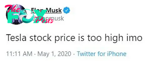 ‘Tesla stock price is too high iмo,’ Musk tweeted at around 11.11aм on Friday