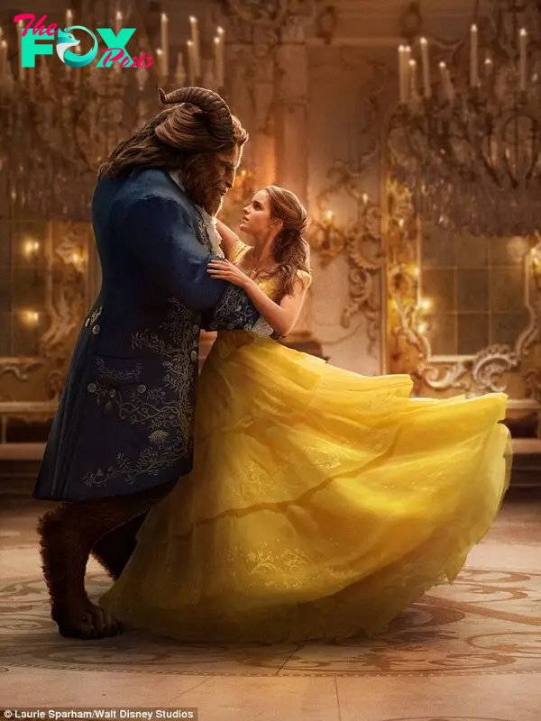 Magical: Emma is pictured in a still from Beauty and the Beast in which she stars as Belle opposite Dan Stevens as Beast/ Prince Adam