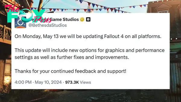 Fallout 4 next gen fix: a tweet from Bethesda promising a Fallout 4 next gen fix