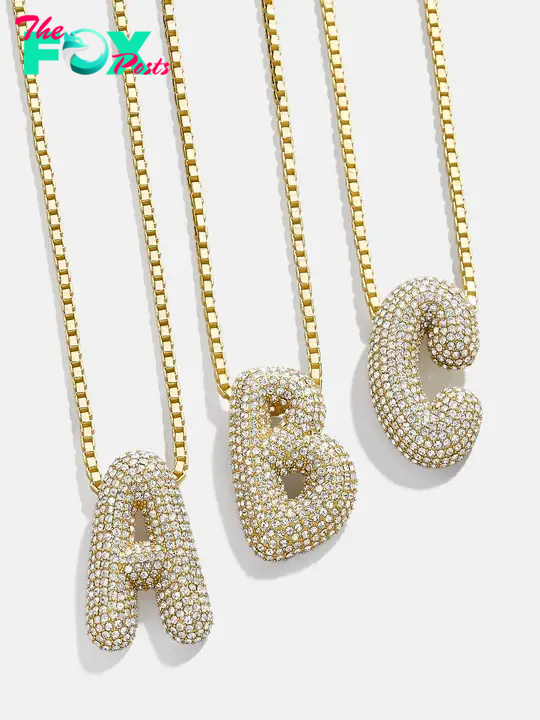 Pavé bubble necklaces in the letters A, B and C
