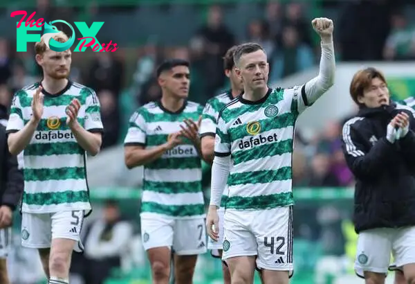 Callum McGregor of Celtic is seen at full time during the Cinch Scottish Premiership match between Celtic FC and Heart of Midlothian at Celtic Park...