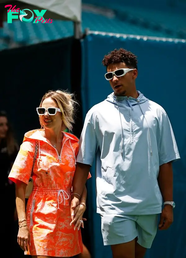 Brittany and Patrick Mahomes at the Miami Grand Prix. 