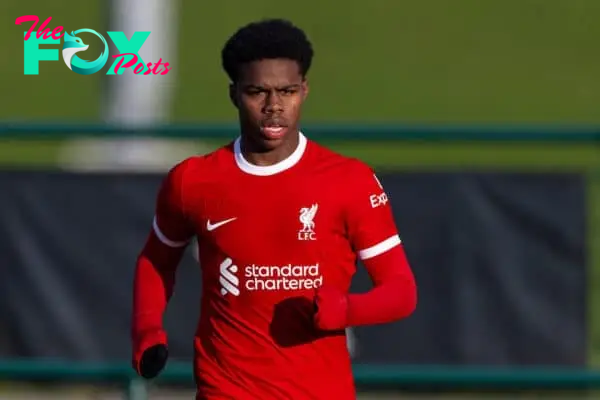 MANCHESTER, ENGLAND - Saturday, December 2, 2023: Liverpool's Keyrol Figueroa during the Under-18 Premier League match between Liverpool FC Under-18's and Manchester City FC Under-18's at the Etihad Campus. Man City won 3-0. (Photo by David Rawcliffe/Propaganda)