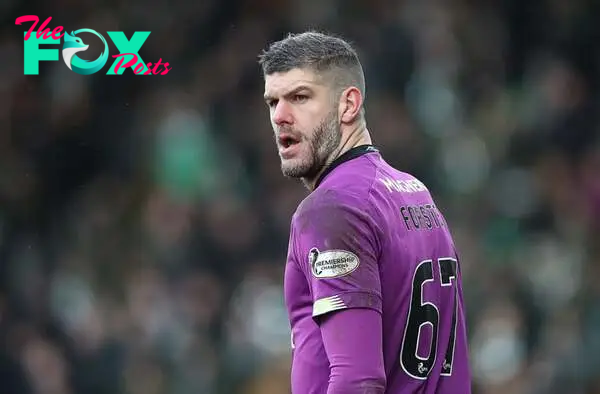 Celtic goalkeeper Fraser Forster looks on during the Scottish Cup Quarter final match between St Johnstone and Celtic at McDiarmid Park on March 01...