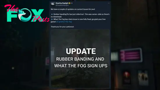 A screenshot from the DBD twitter account stating what's been fixed in today's update.