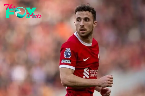 LIVERPOOL, ENGLAND - Sunday, October 29, 2023: Liverpool's Diogo Jota during the FA Premier League match between Liverpool FC and Nottingham Forest FC at Anfield. Liverpool won 3-0. (Photo by David Rawcliffe/Propaganda)