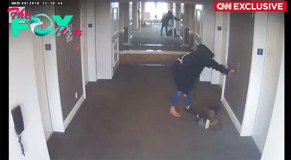 Cassie running away from Sean "Diddy" Combs in a hotel in 2016.