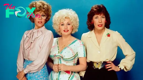 Jane Fonda, Dolly Parton, and Lily Tomlin pose in an image for 9 to 5