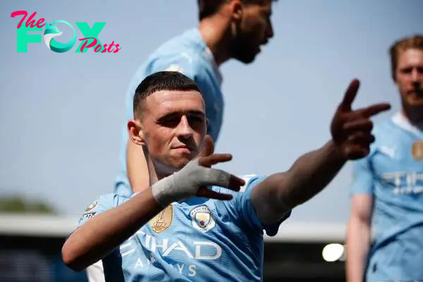 Phil Foden, jugador del Manchester City, celebra el gol anotado ante el Fulham.