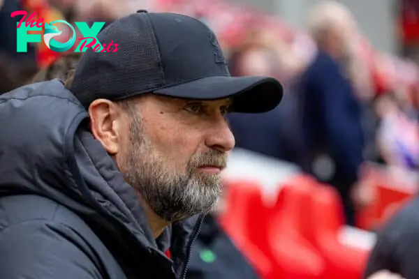 LIVERPOOL, ENGLAND - Sunday, April 14, 2024: Liverpool's manager Jürgen Klopp before the FA Premier League match between Liverpool FC and Crystal Palace FC at Anfield. (Photo by David Rawcliffe/Propaganda)