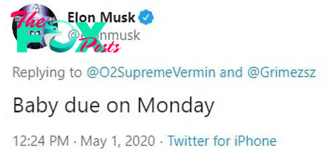 'BaƄy due on Monday,' the Tesla CEO also tweeted on Friday