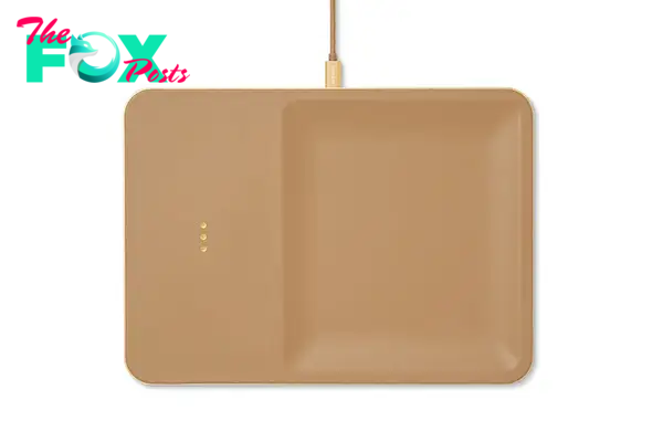 A brown wireless charging pad