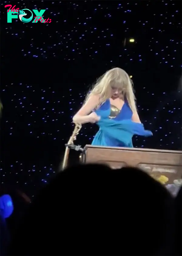 Taylor Swift has a wardrobe malfunction on The Eras Tour in Stockholm, Sweden.