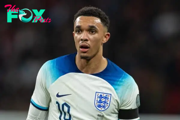 LONDON, ENGLAND - Friday, November 17, 2023: England's Trent Alexander-Arnold during the UEFA Euro 2024 Qualifying Group C match between England and Malta at Wembley Stadium. (Photo by David Rawcliffe/Propaganda)