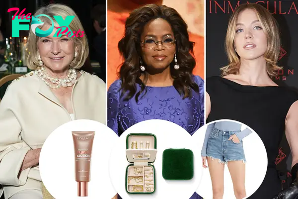 Martha Stewart, Oprah and Sydney Sweeney with insets of Lumi Glotion, Benevolence LA jewlery box and Levi's shorts