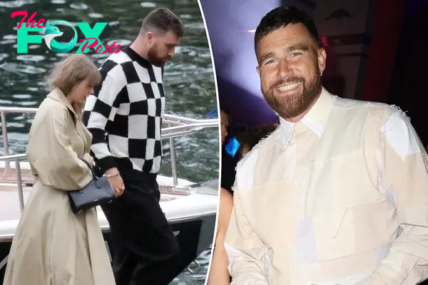 Taylor Swift and Travis Kelce split image.