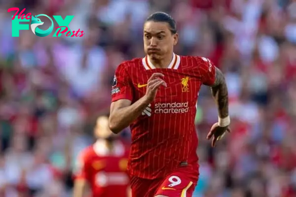 LIVERPOOL, ENGLAND - Saturday, May 18, 2024: Liverpool's Darwin Núñez during the FA Premier League match between Liverpool FC and Wolverhampton Wanderers FC at Anfield. (Photo by David Rawcliffe/Propaganda)