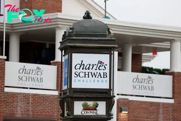 A general view of signage prior to the Charles Schwab Challenge at Colonial Country Club on May 22, 2024