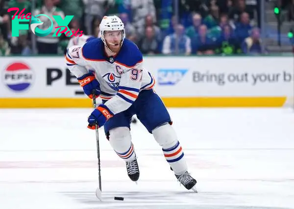 Connor McDavid #97 of the Edmonton Oilers skates against the Dallas Stars during overtime in Game One of the Western Conference Final of the 2024 Stanley Cup Playoffs at American Airlines Center on May 23, 2024 in Dallas, Texas.