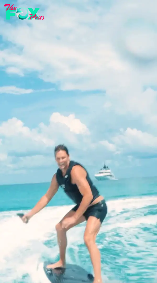 Tom Brady wakeboarding.